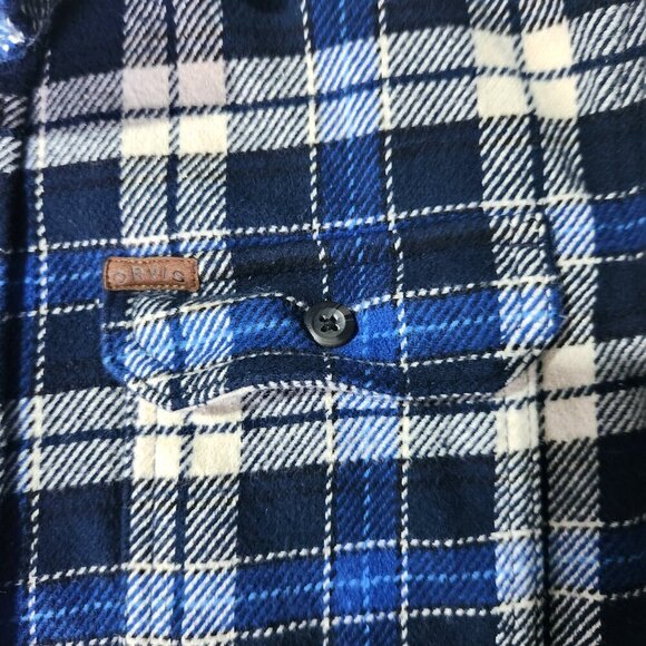 Orvis Plaid Shacket Men's Size LG Long Sleeve Heavyweight Blue Flannel Pockets - Picture 5 of 13